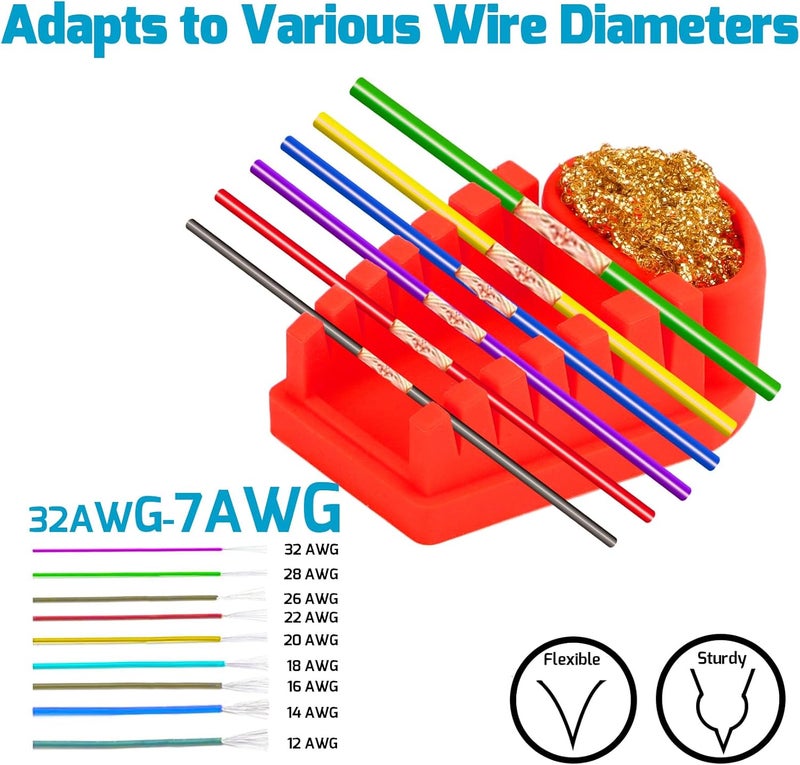 WeP S200 Red Soldering Wire Holder, Heat Resistant Silicone Stand with Brass Wool Tip Cleaner and 6 V-shaped grooves, Helping Hands for Soldering - Image 3